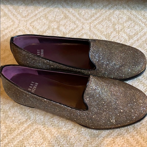New Stuart Weitzman Glitter leather loafers - Picture 1 of 6